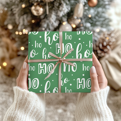 Green Ho Ho Ho Christmas Wrapping Paper - Luxury Holiday Wrapping Paper