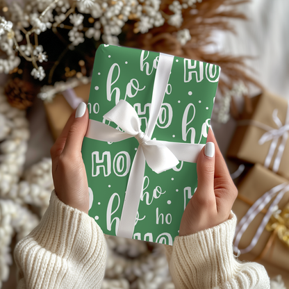 Green Ho Ho Ho Christmas Wrapping Paper - Luxury Holiday Wrapping Paper