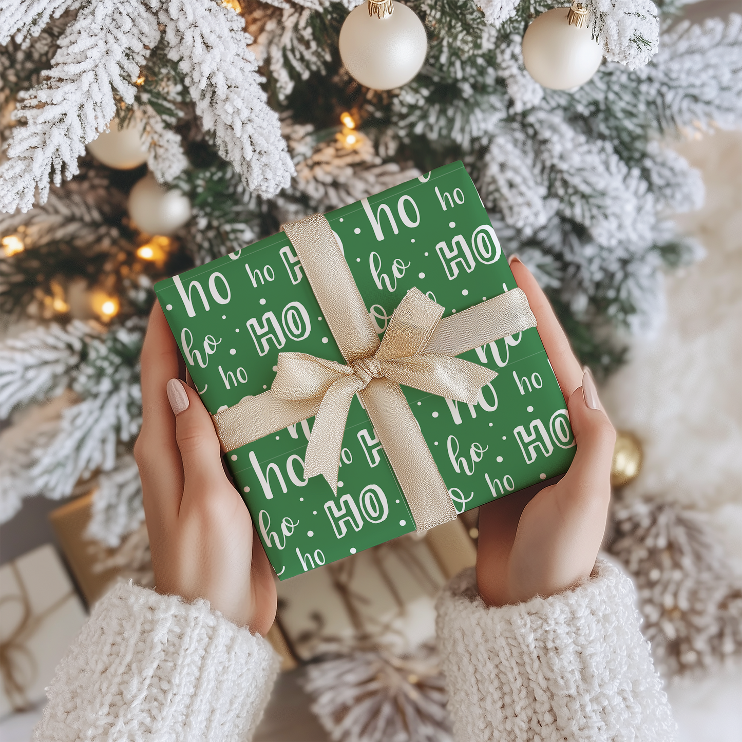 Green Ho Ho Ho Christmas Wrapping Paper - Luxury Holiday Wrapping Paper