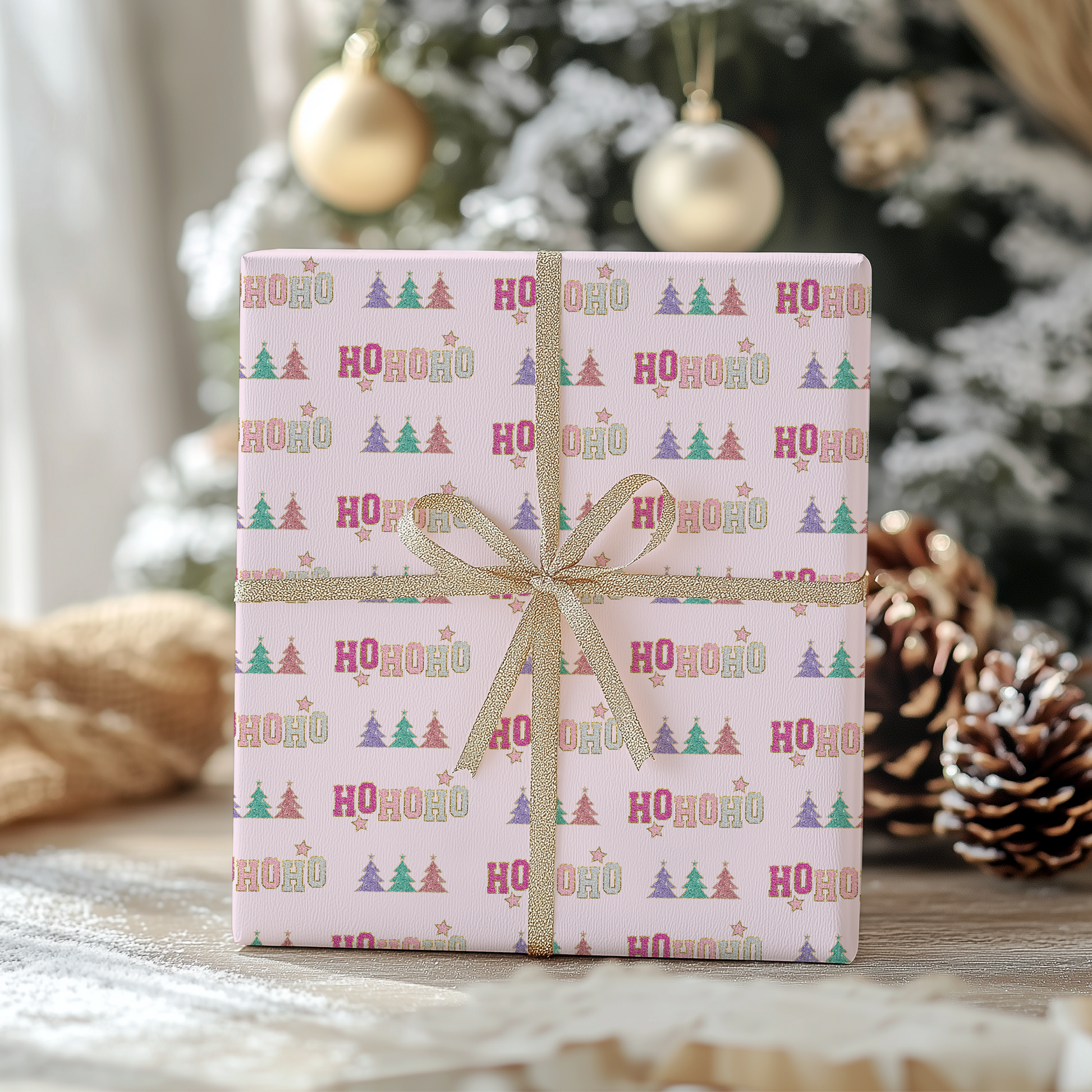 a present wrapped in a pink wrapping paper