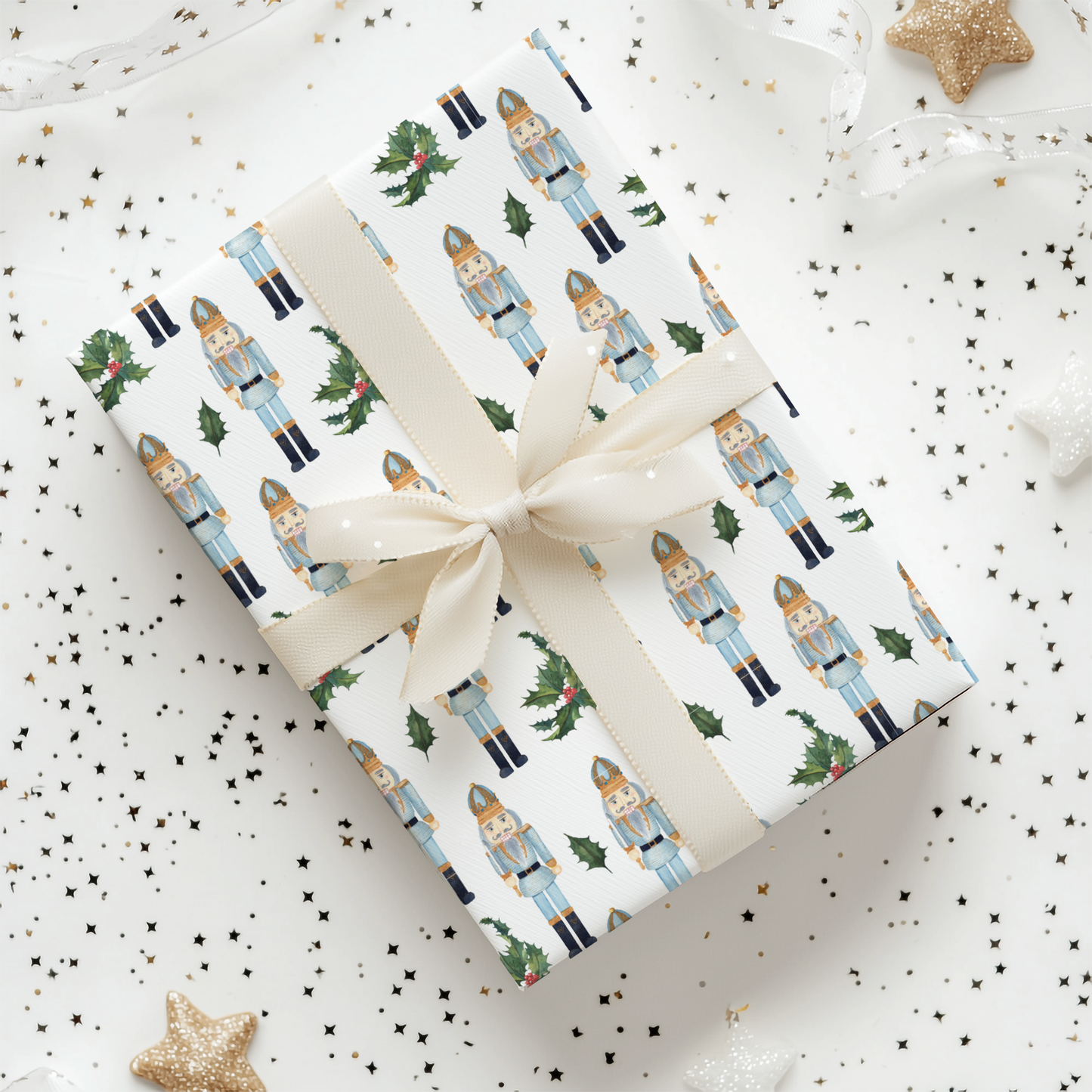 a present wrapped in wrapping paper with a bow
