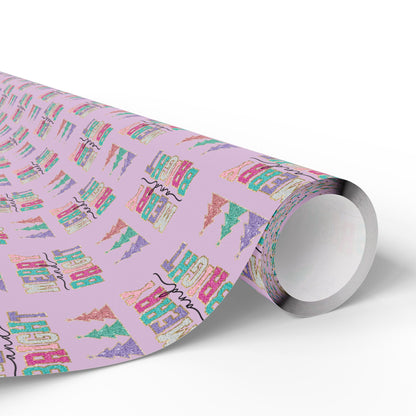 a roll of pink wrapping paper with a pattern on it