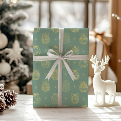 a present wrapped in green paper with a white bow