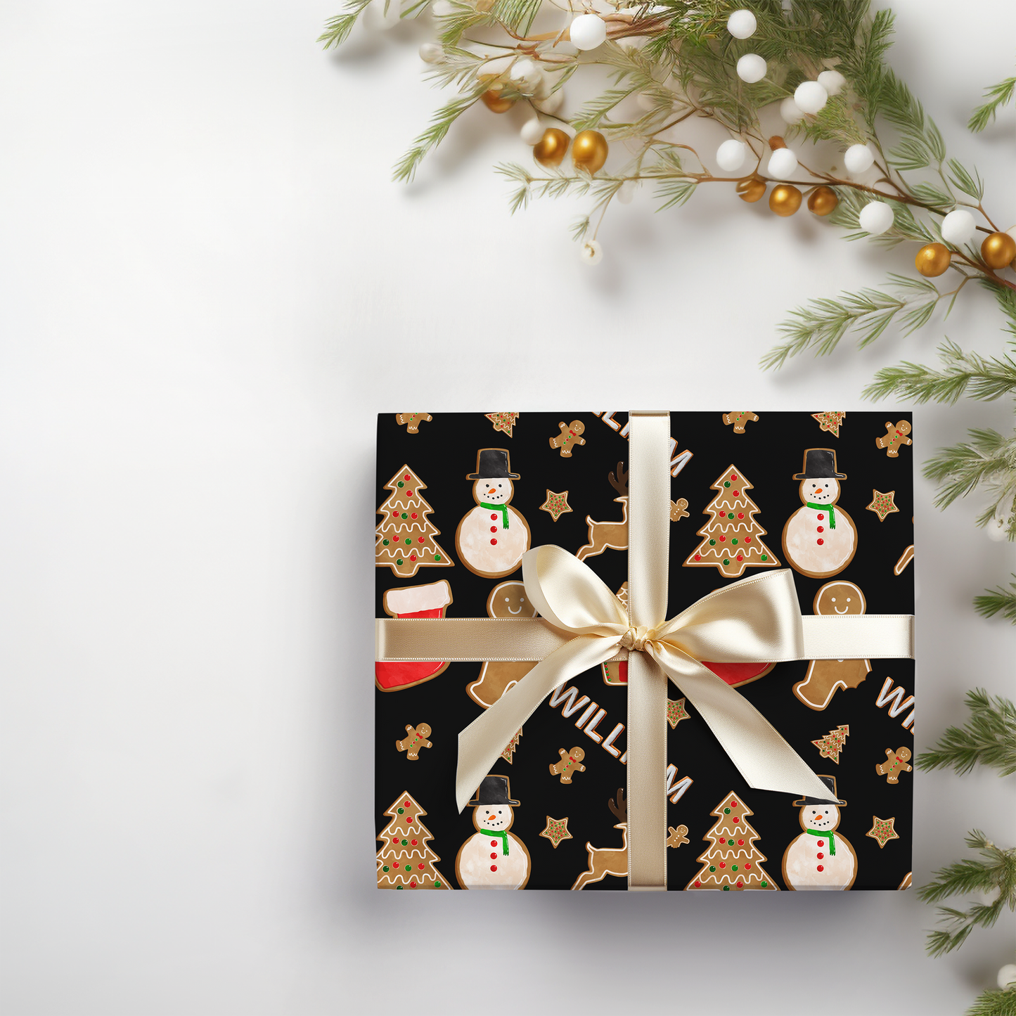 a christmas present wrapped in a black wrapping paper