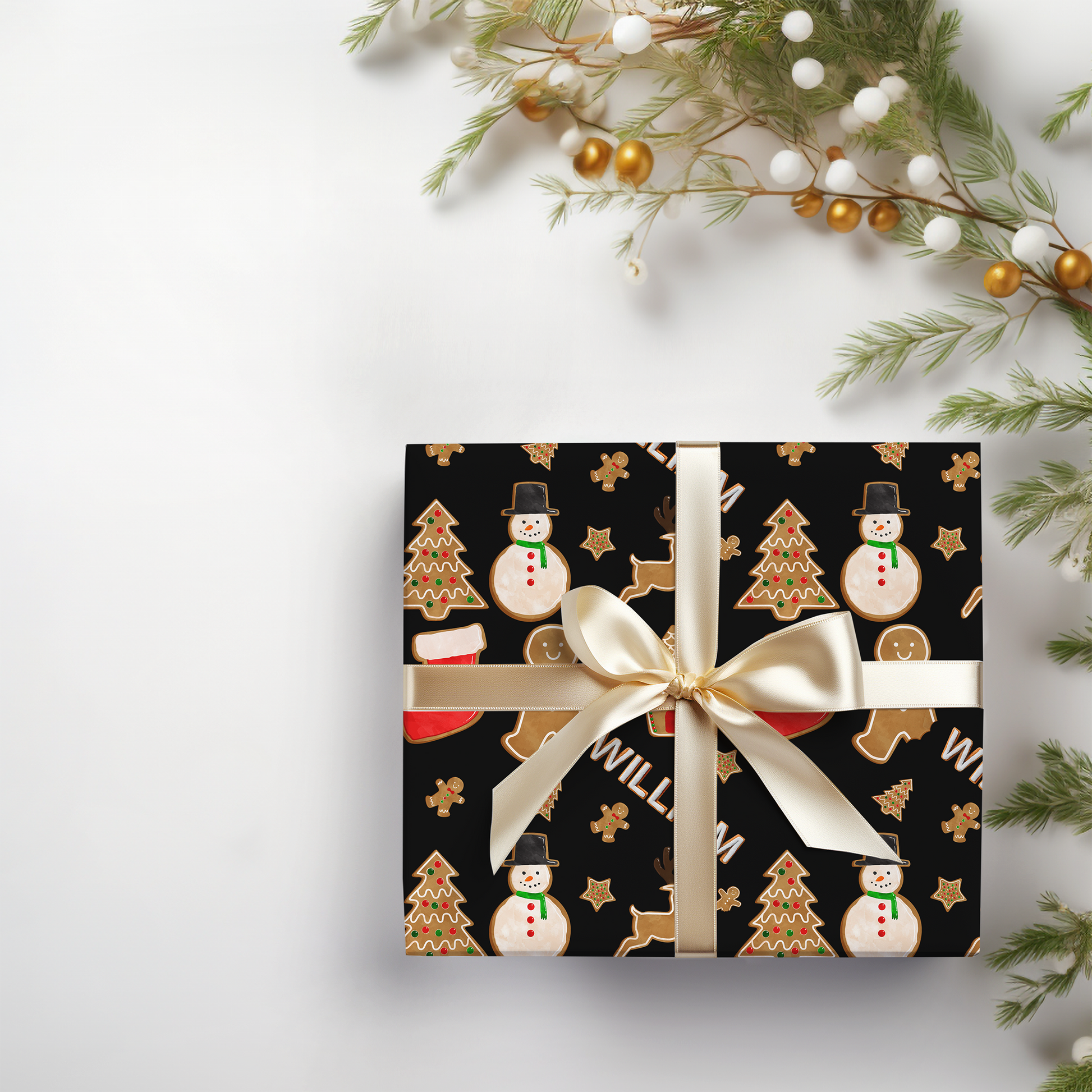 a christmas present wrapped in a black wrapping paper