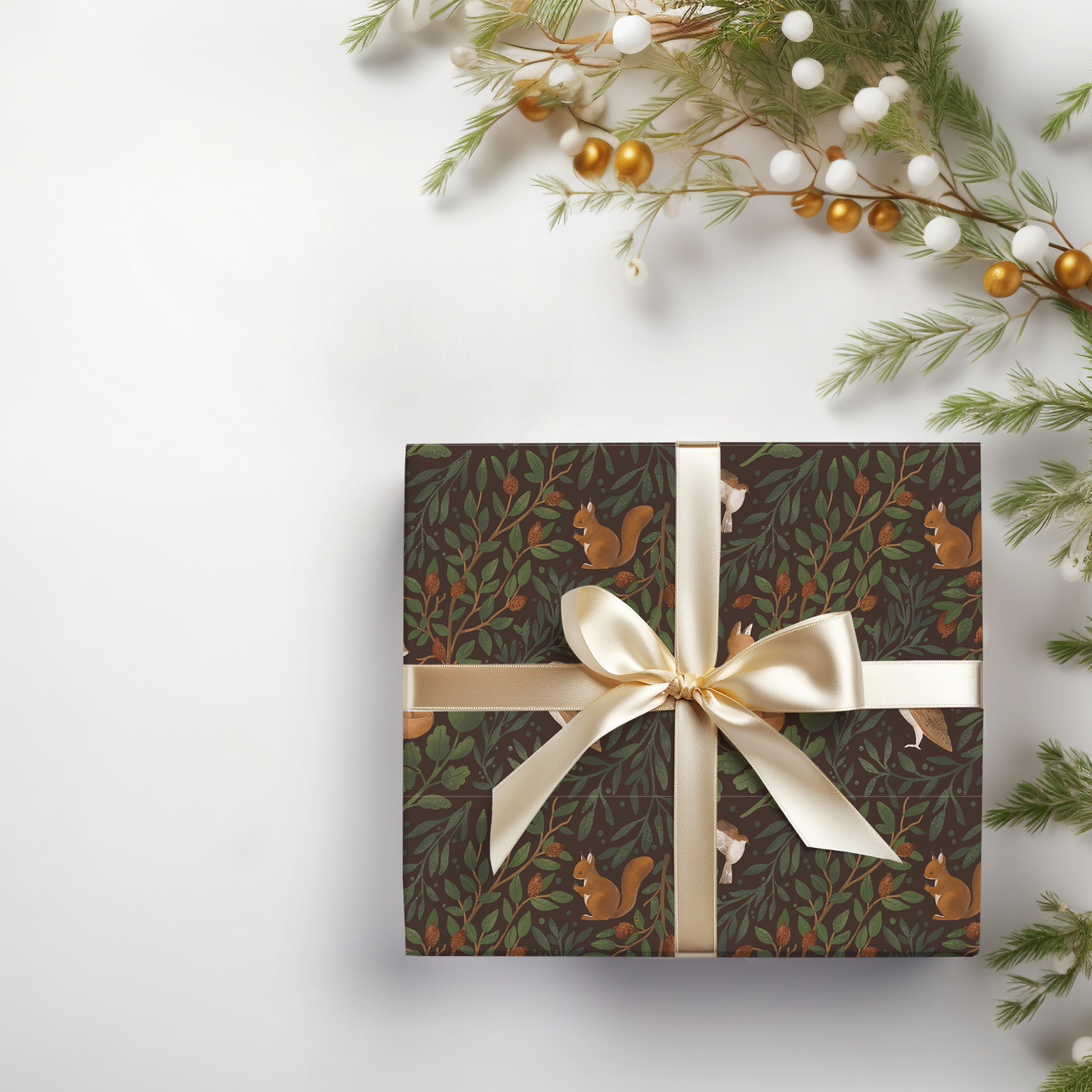 a present wrapped in brown paper with a gold bow
