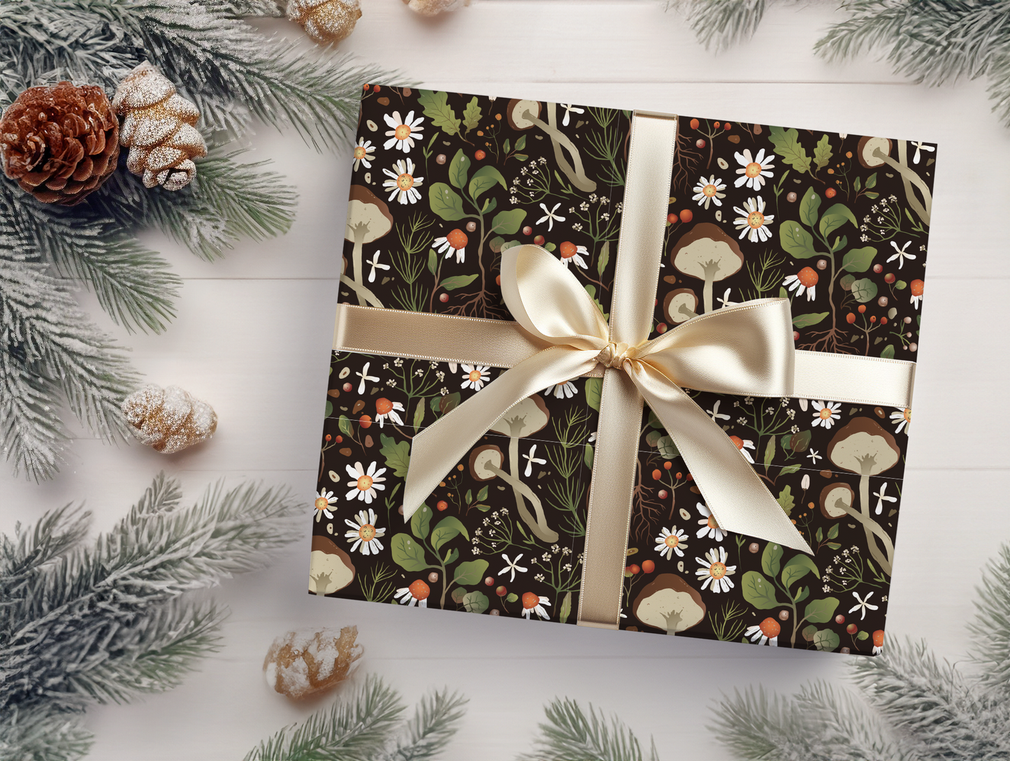 a present wrapped in a brown wrapping paper with a bow