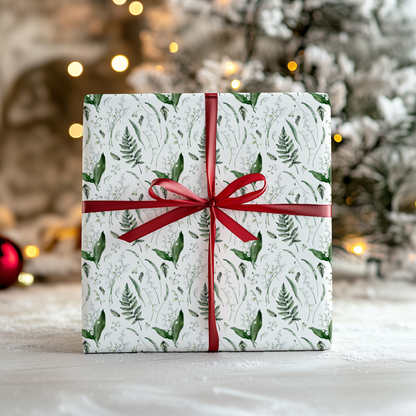 a present wrapped in white paper with a red ribbon