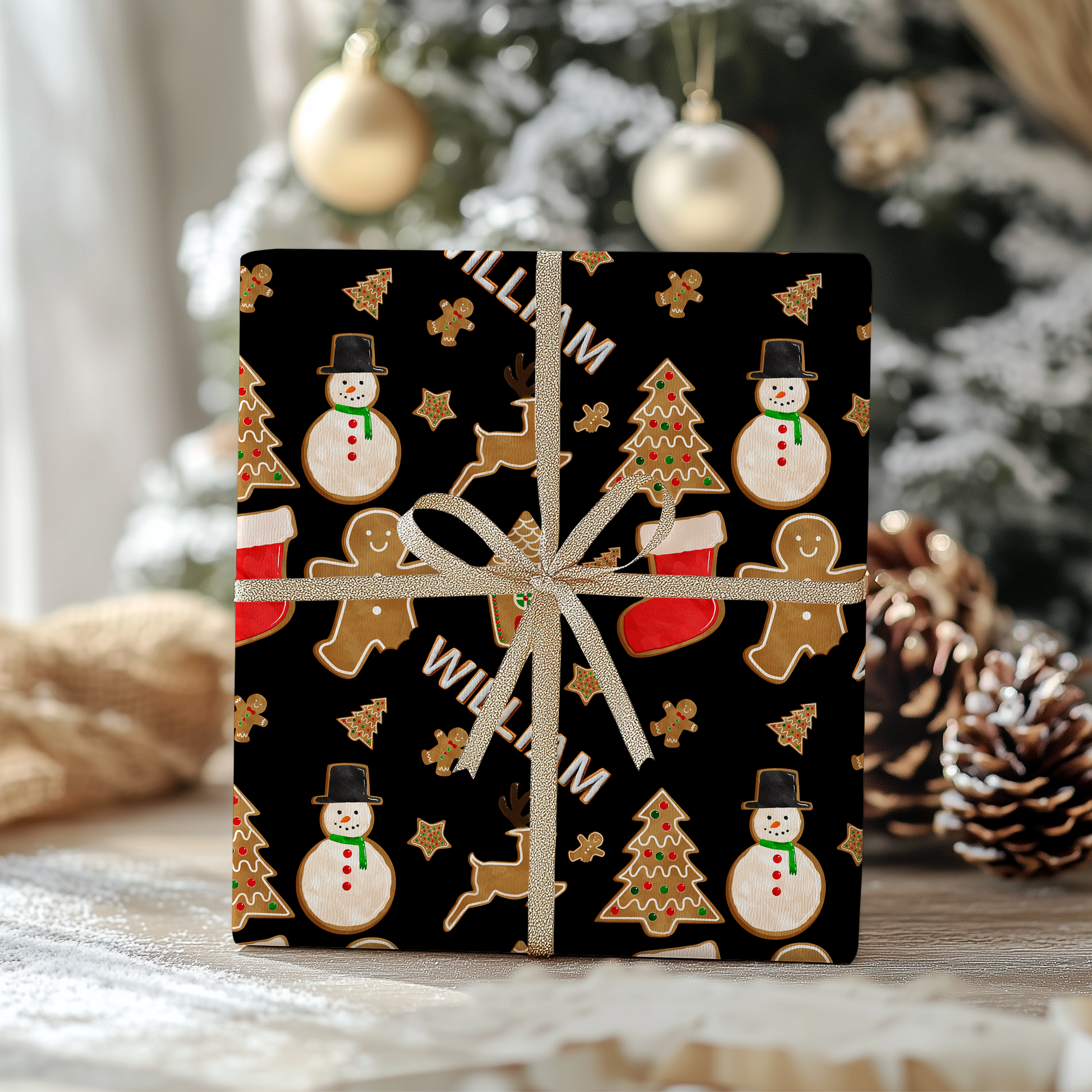 a black and gold christmas card with a snowman and snowmen on it