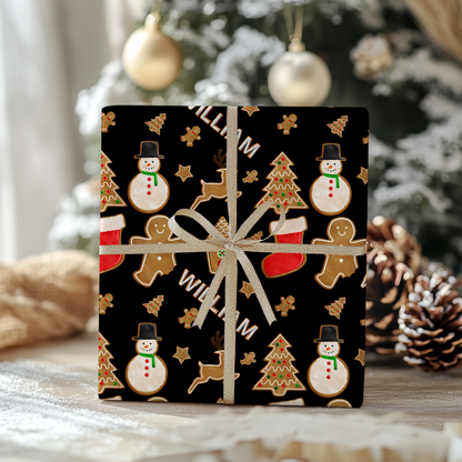a black and gold christmas card with a snowman and snowmen on it