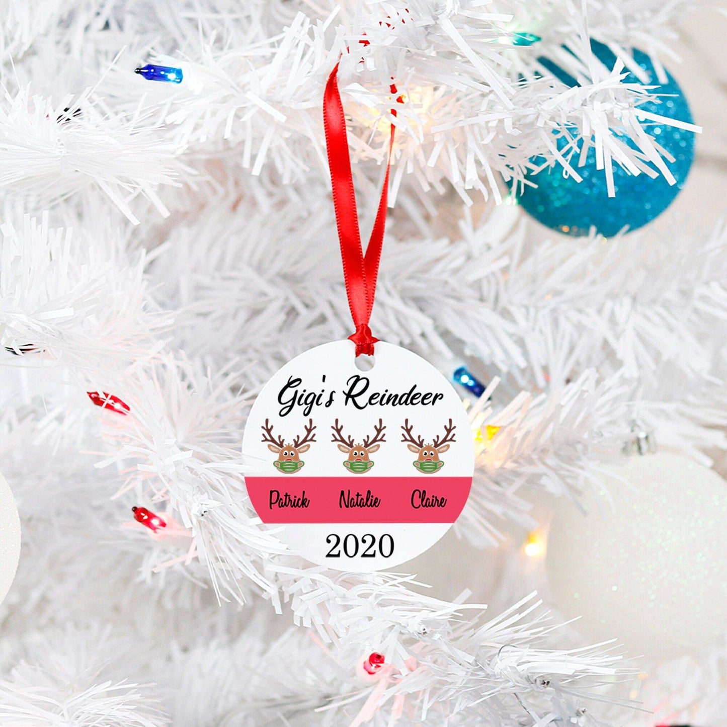 2024 Personalized Round Masked Reindeer Ornament for Grandparents | Christmas Ornament
