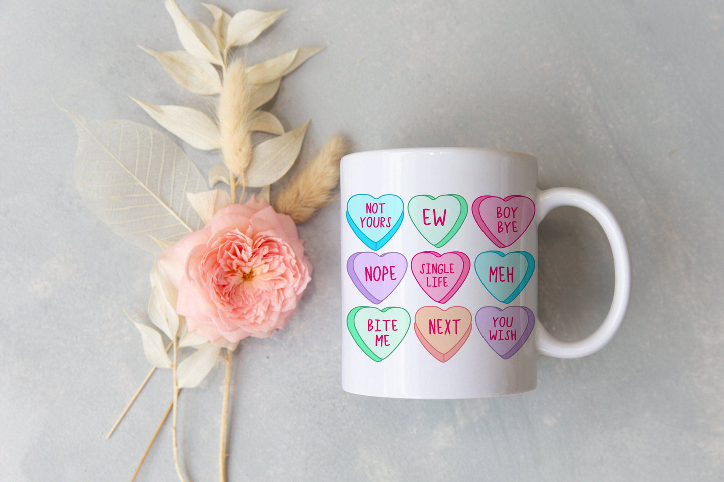 Anti-Valentine's Day Conversation Hearts Mug