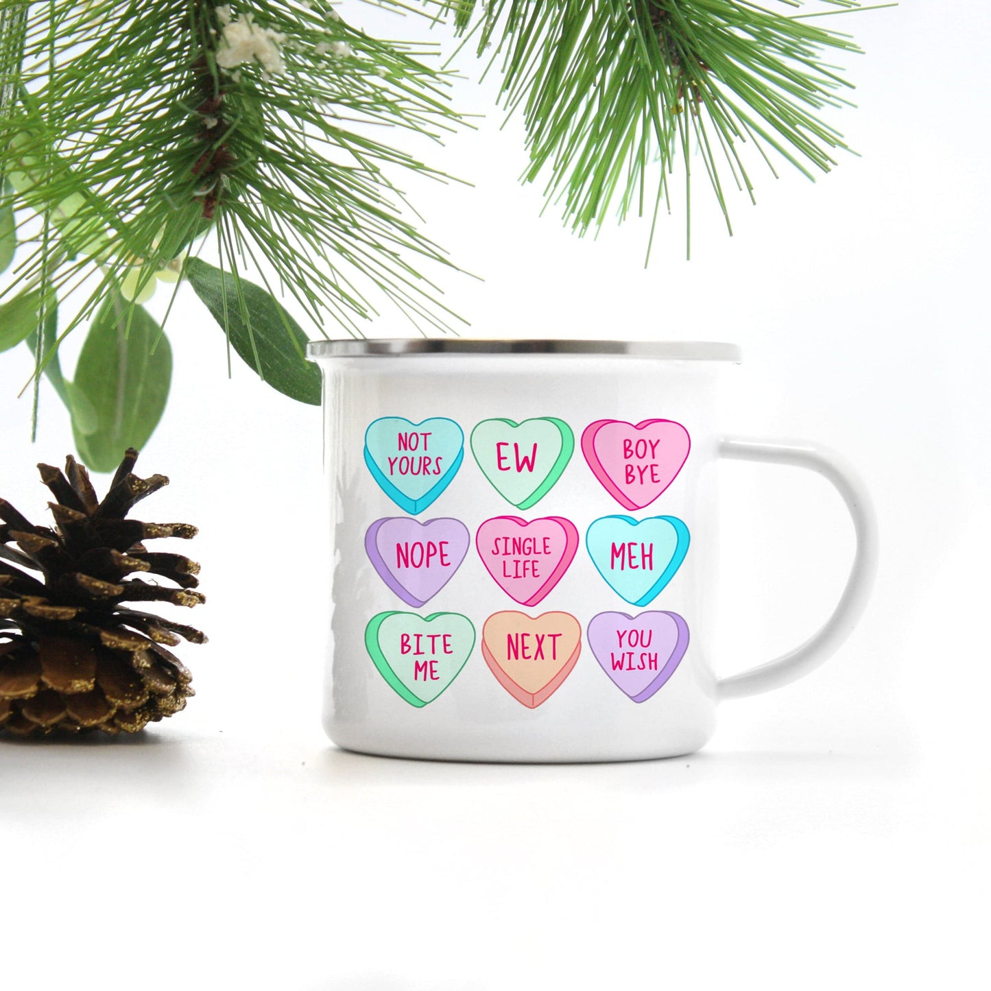 Anti-Valentine's Day Conversation Hearts Mug