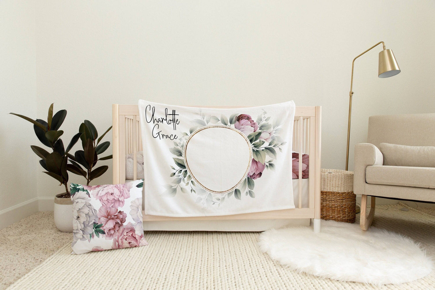 Baby Girl Personalized Circle Floral Blanket