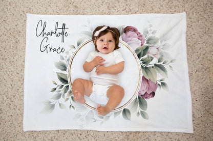 Baby Girl Personalized Circle Floral Blanket