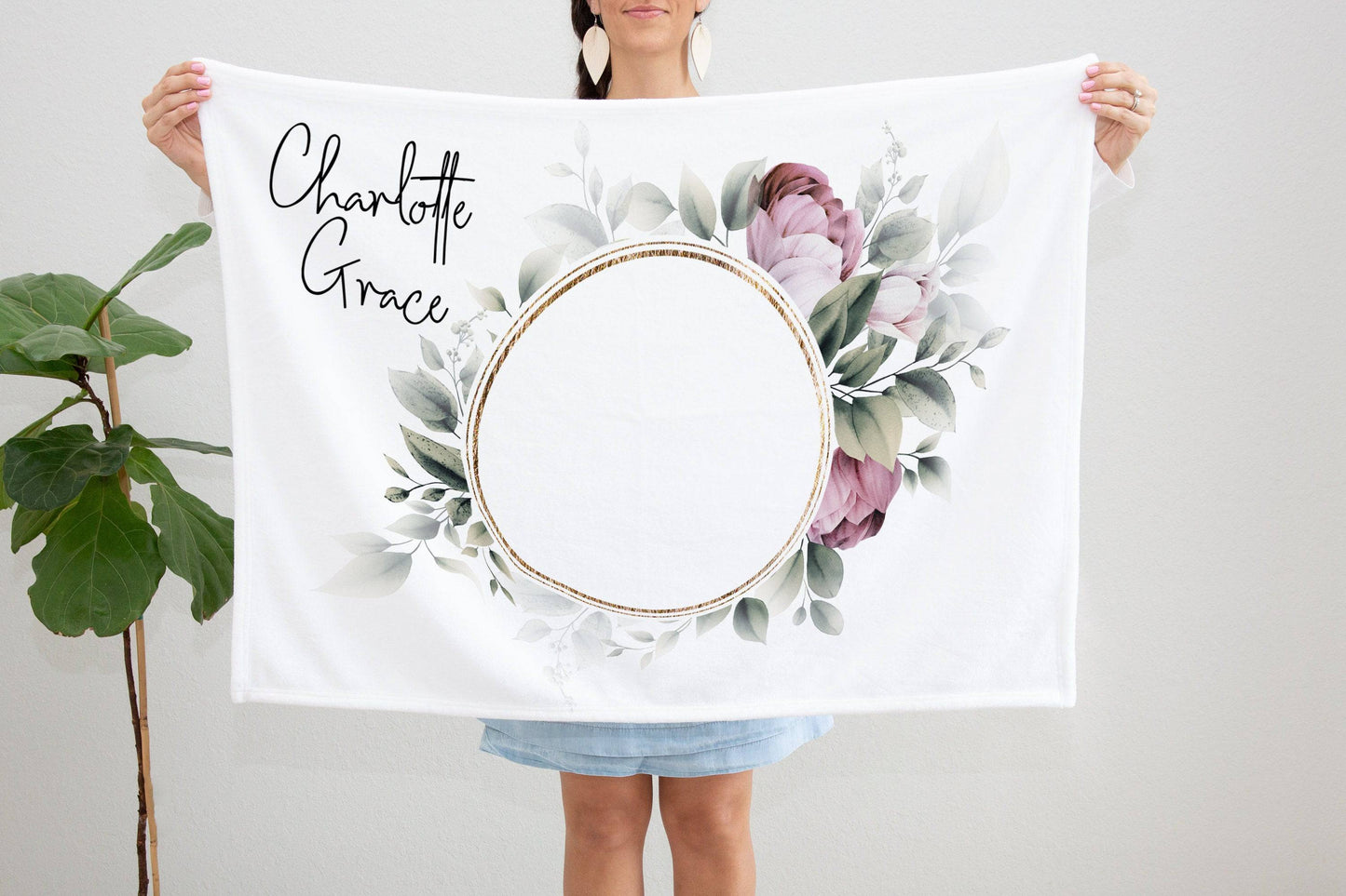 Baby Girl Personalized Circle Floral Blanket