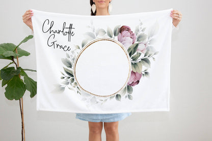 Baby Girl Personalized Circle Floral Blanket