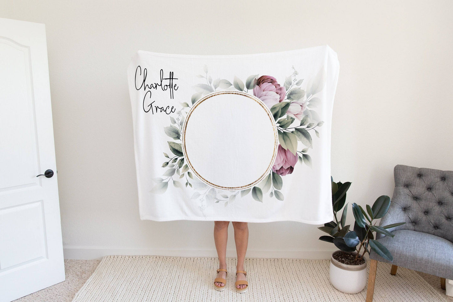 Baby Girl Personalized Circle Floral Blanket