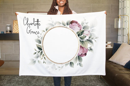 Baby Girl Personalized Circle Floral Blanket