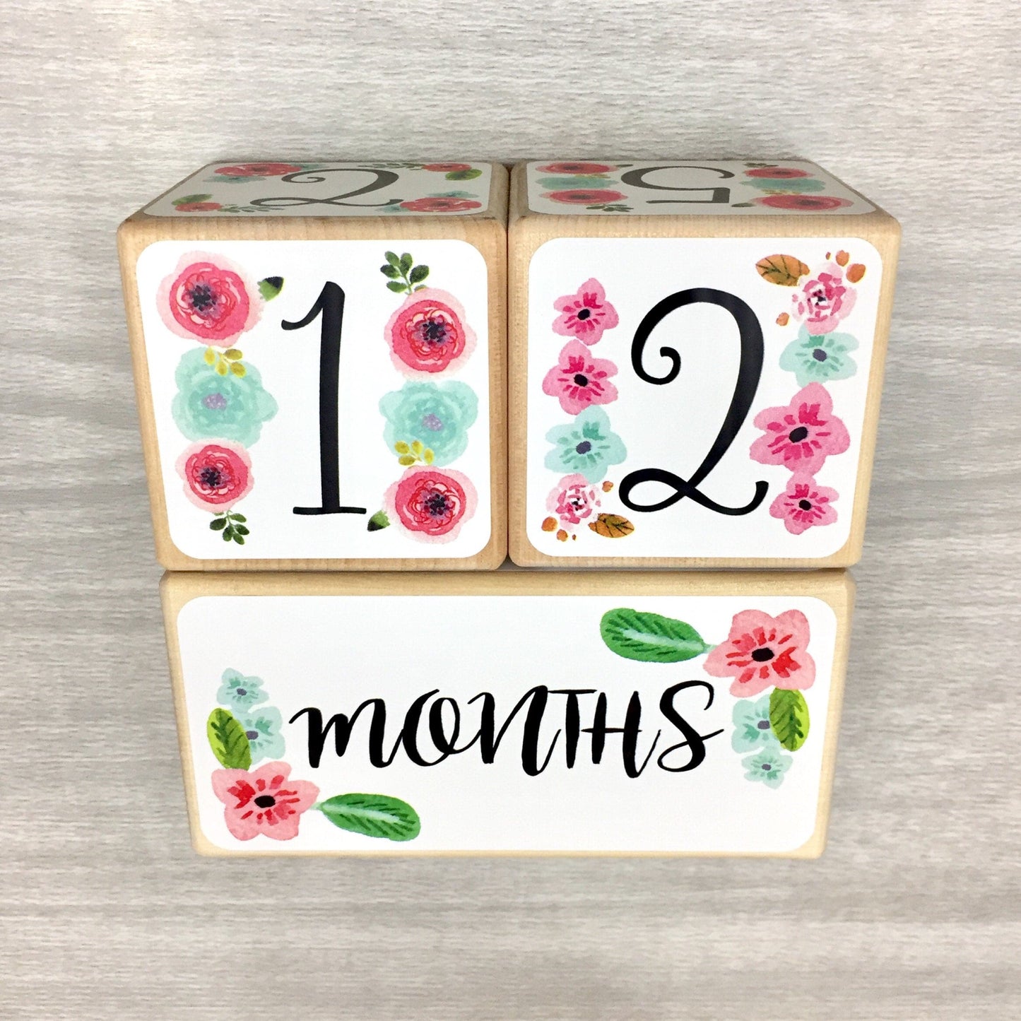 Baby Milestone Blocks - Pink & Aqua Flowers