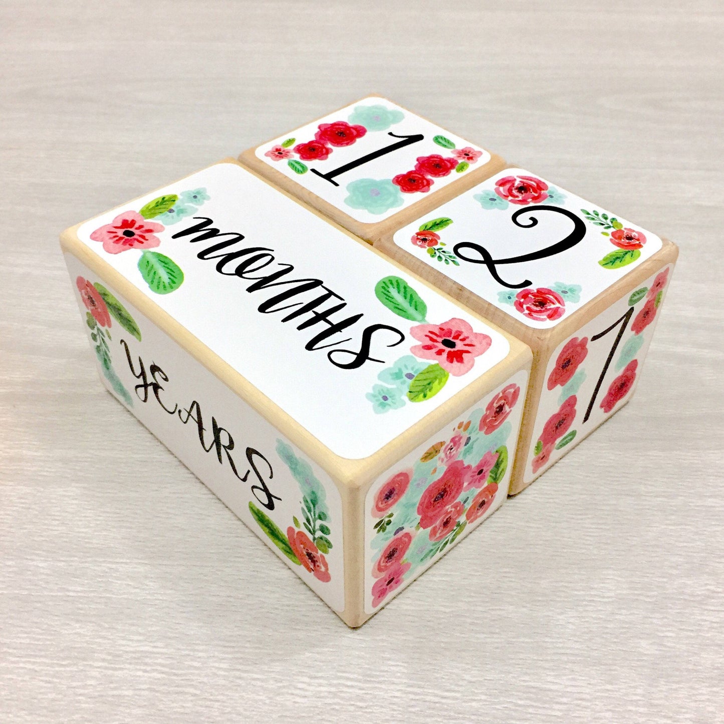 Baby Milestone Blocks - Pink & Aqua Flowers