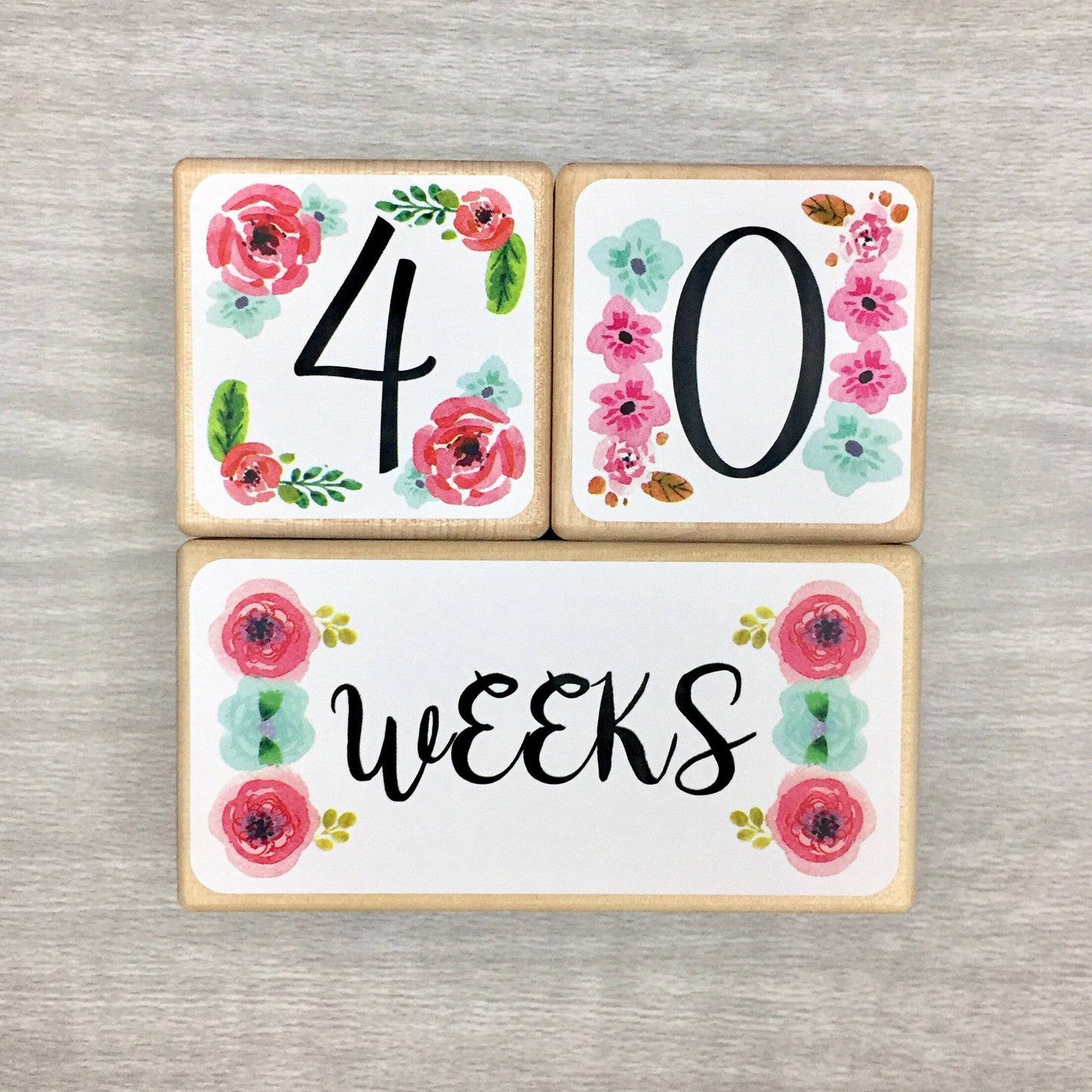 Baby Milestone Blocks - Pink & Aqua Flowers