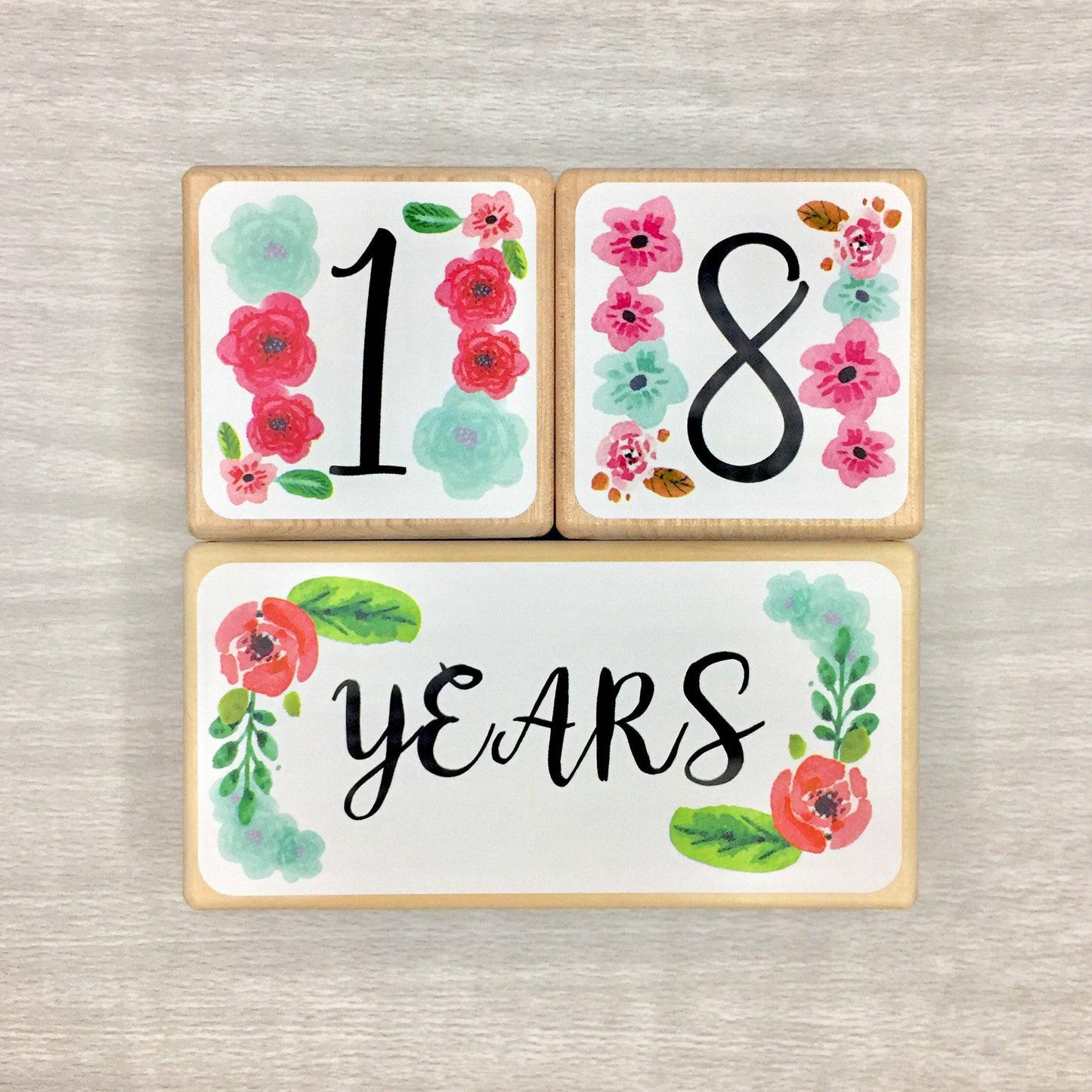 Baby Milestone Blocks - Pink & Aqua Flowers
