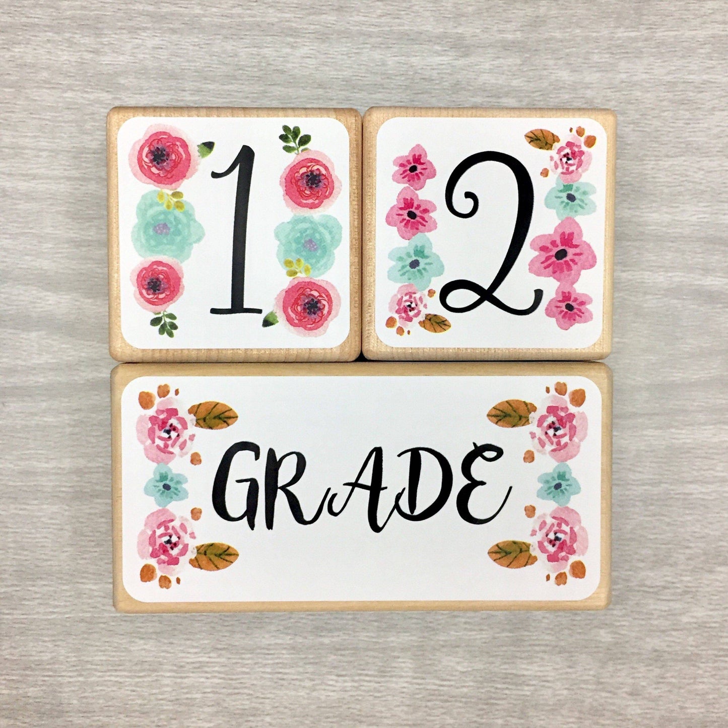 Baby Milestone Blocks - Pink & Aqua Flowers