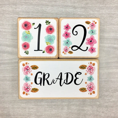 Baby Milestone Blocks - Pink & Aqua Flowers