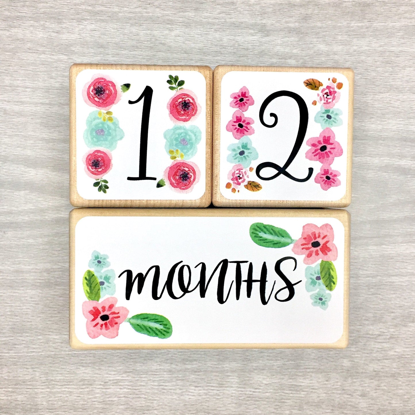 Baby Milestone Blocks - Pink & Aqua Flowers