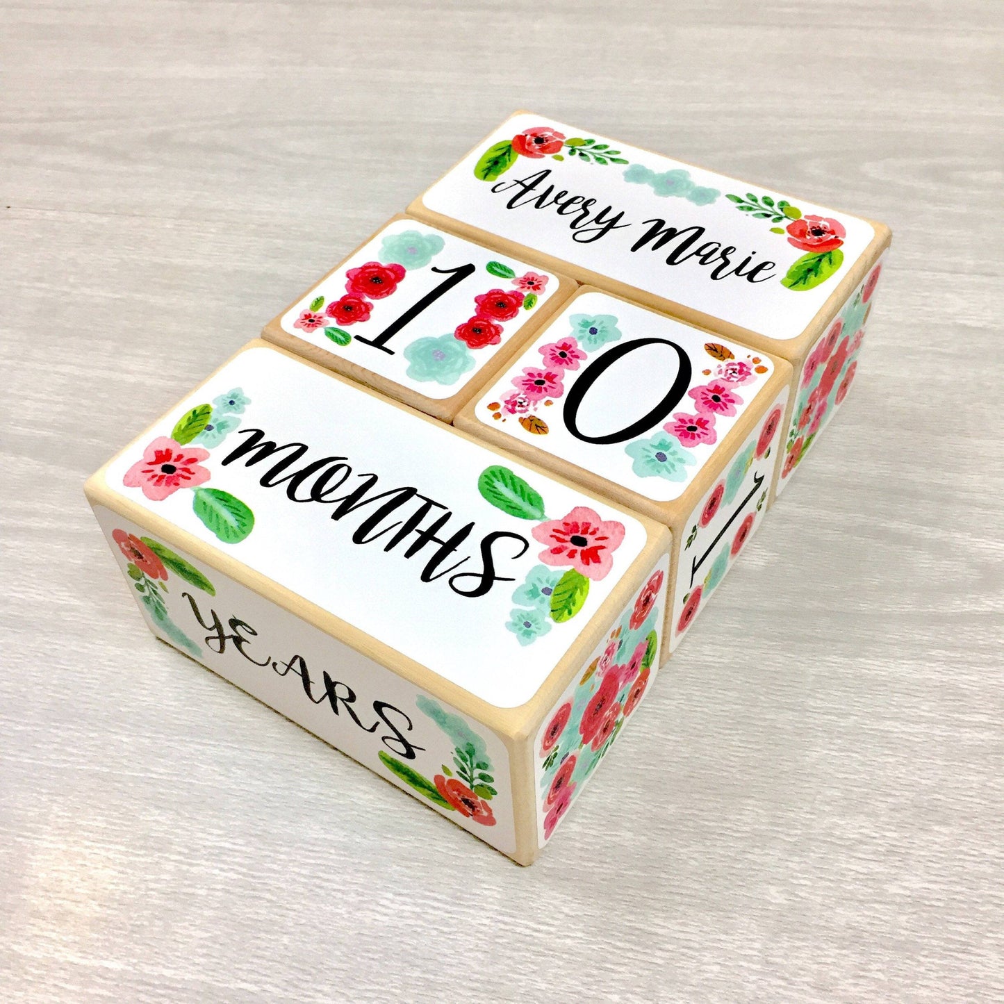 Baby Milestone Blocks - Pink & Aqua Flowers