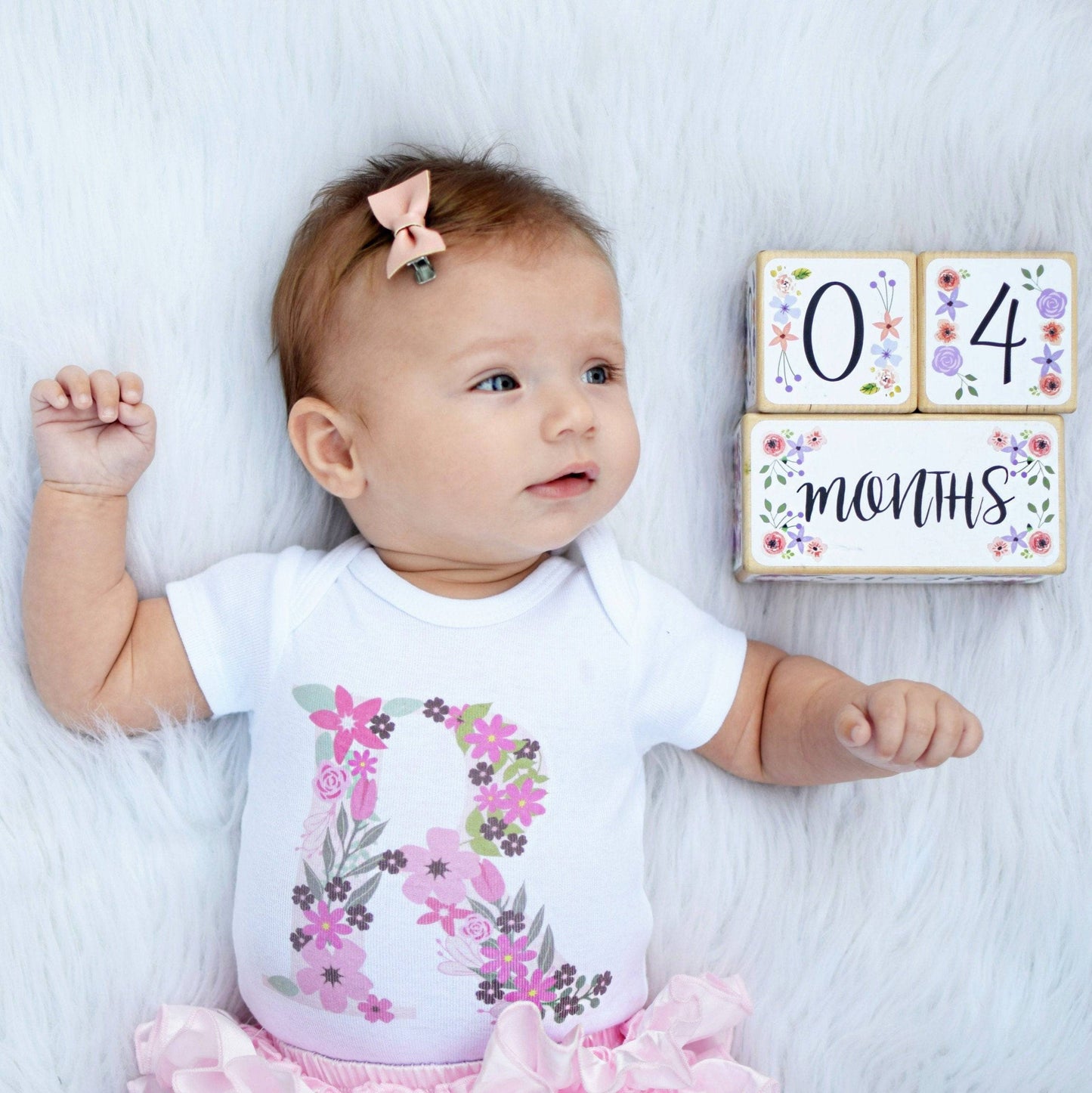 Baby Milestone Blocks - Pink & Aqua Flowers