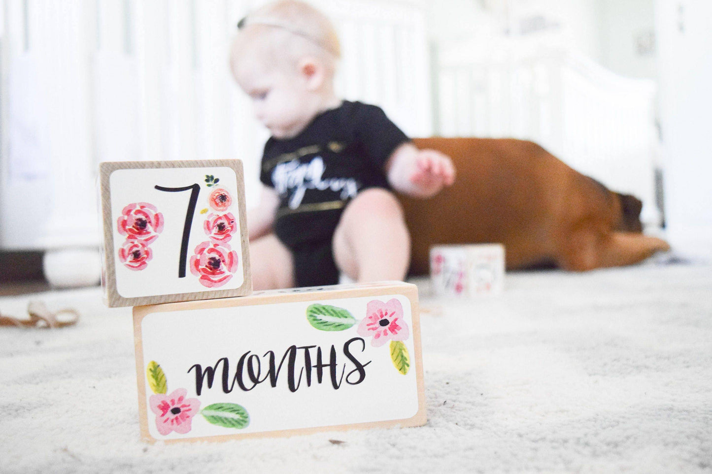 Baby Milestone Blocks - Watercolor Floral