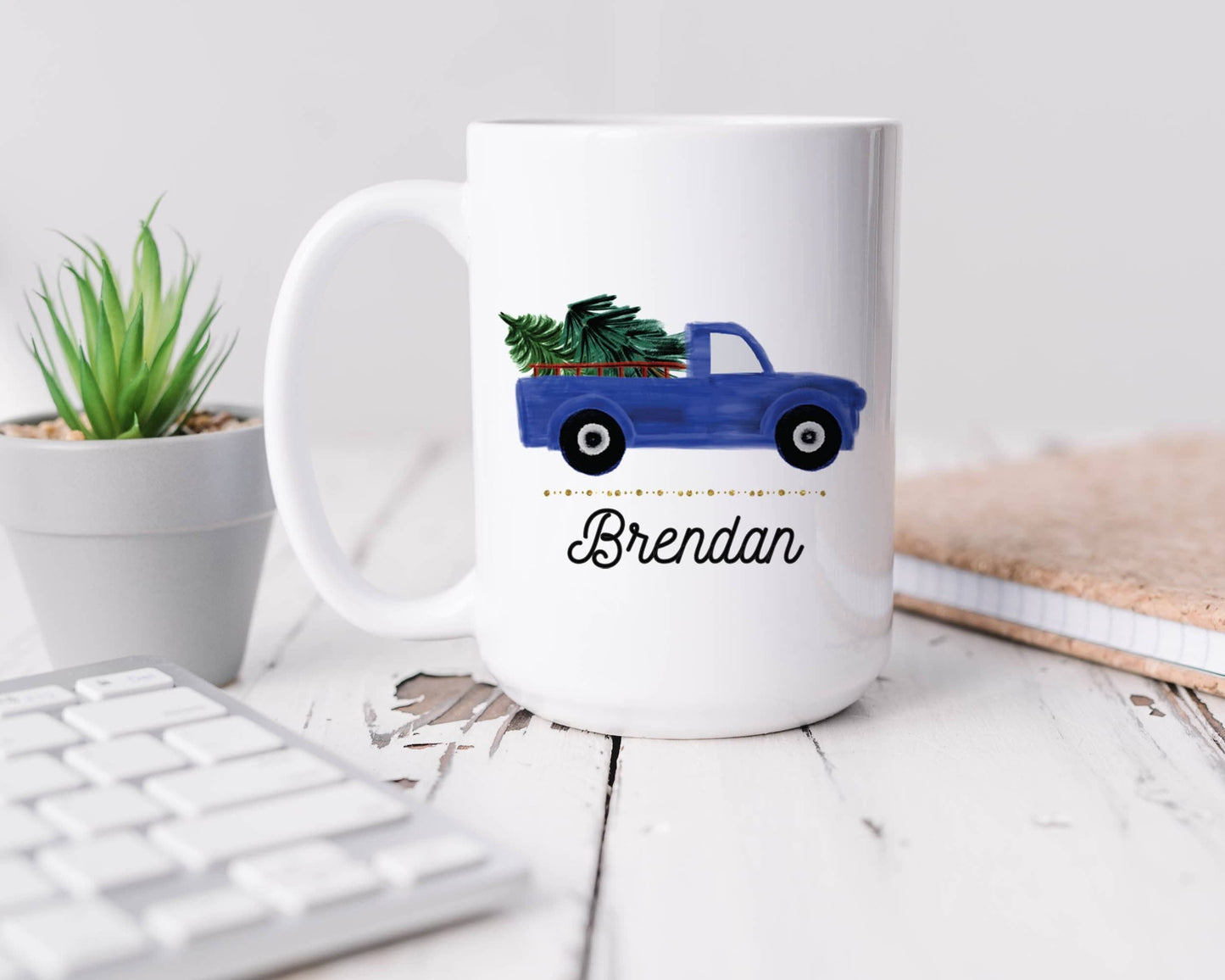 Blue Christmas Truck Mug