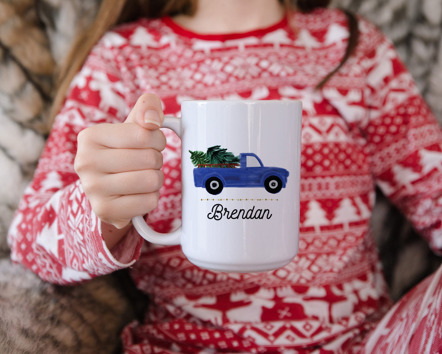 Blue Christmas Truck Mug