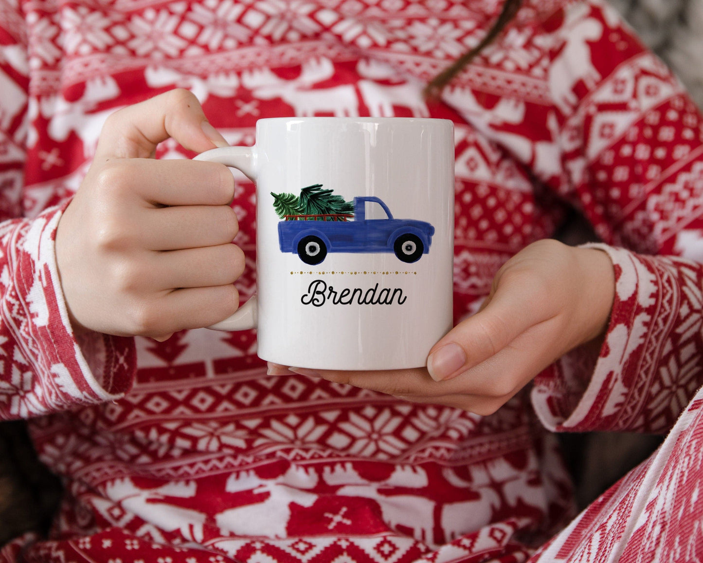 Blue Christmas Truck Mug