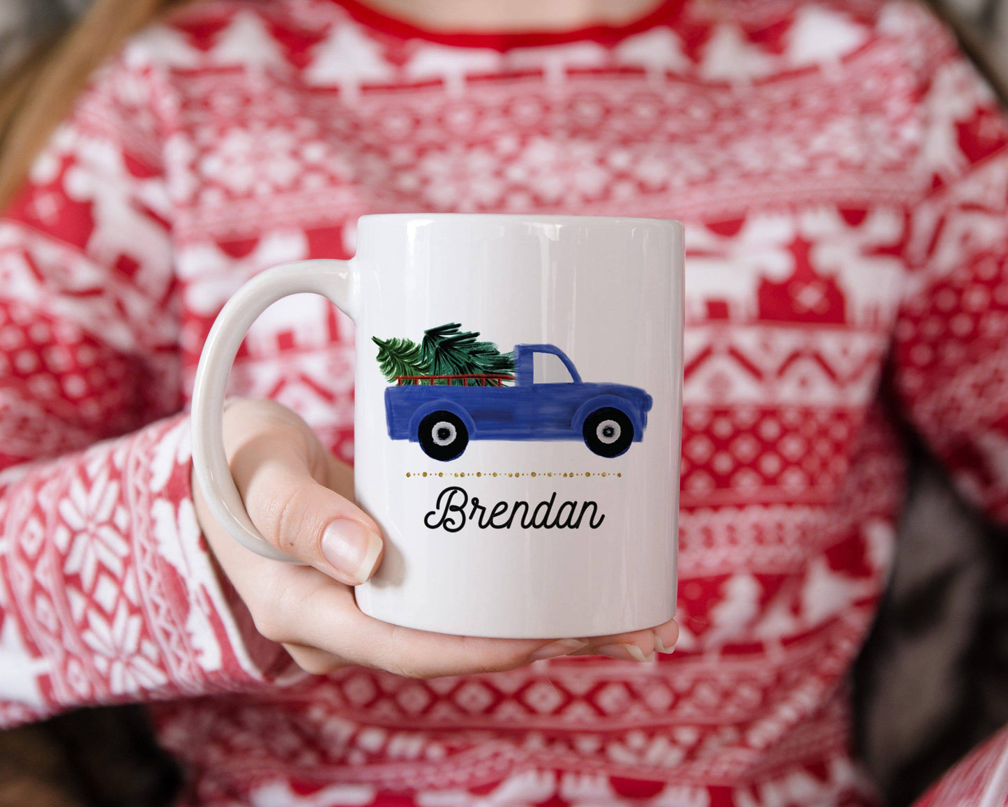 Blue Christmas Truck Mug