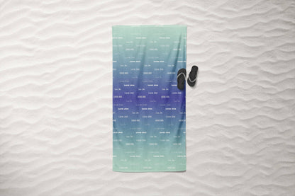 Blue Ombre Repeating Name Personalized Beach Towel