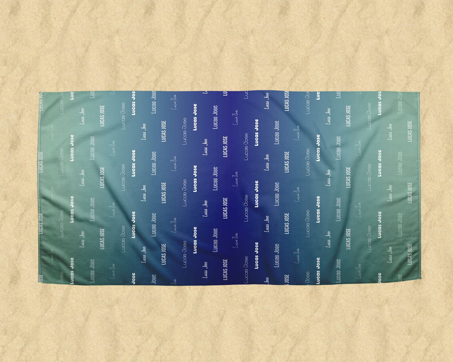 Blue Ombre Repeating Name Personalized Beach Towel