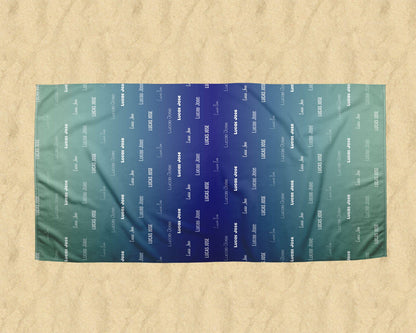 Blue Ombre Repeating Name Personalized Beach Towel