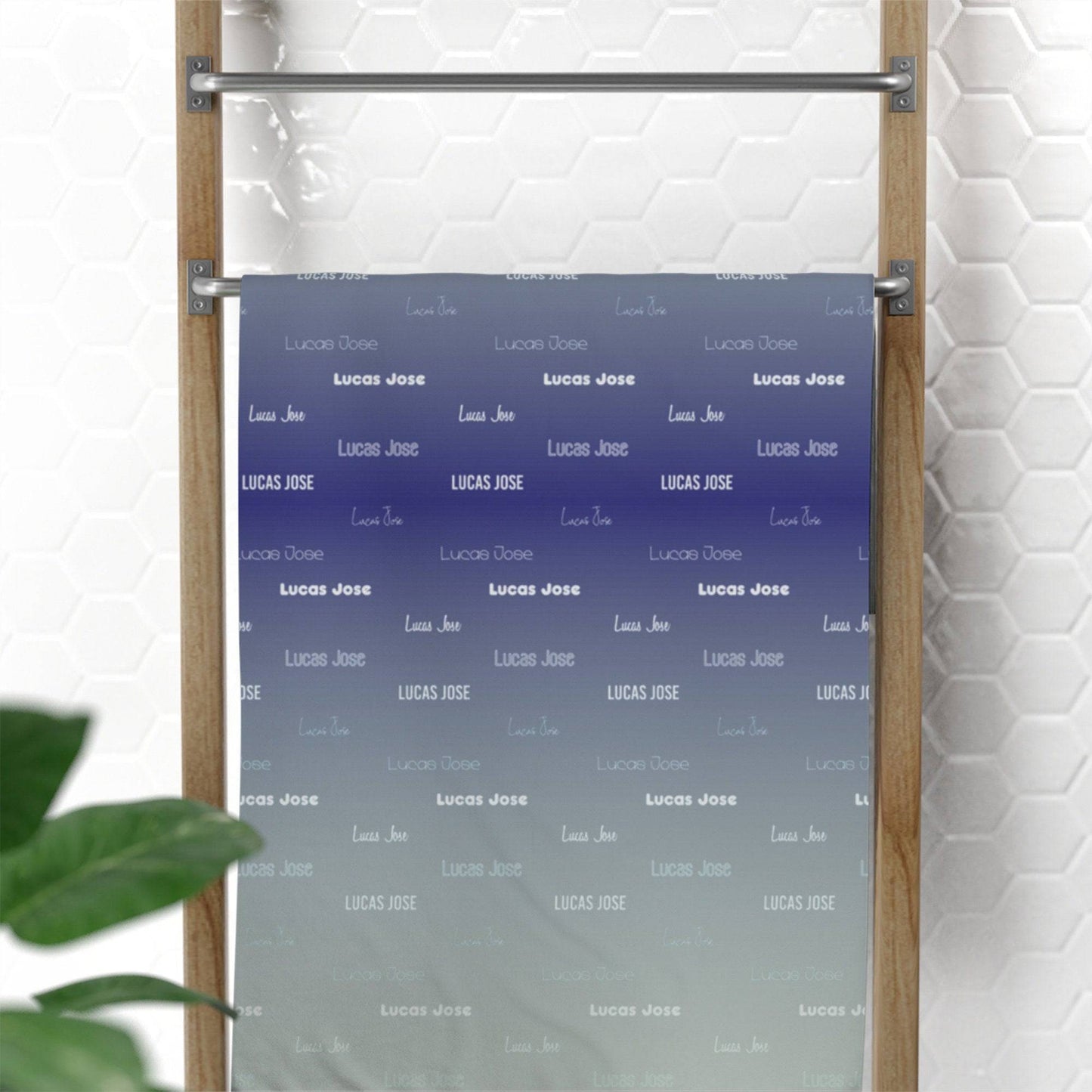 Blue Ombre Repeating Name Personalized Beach Towel
