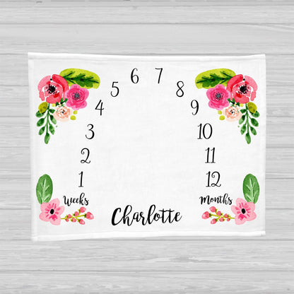 Floral Baby Milestone Blanket - Baby Girl Gift