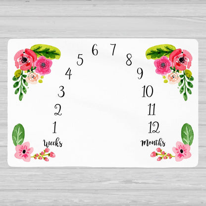 Floral Baby Milestone Blanket - Baby Girl Gift