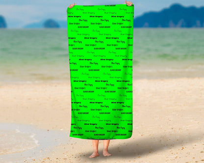 Neon Green Repeating Name Personalized Beach Towel
