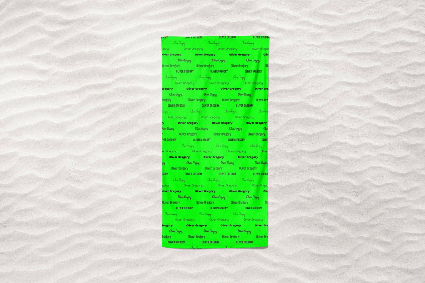 Neon Green Repeating Name Personalized Beach Towel