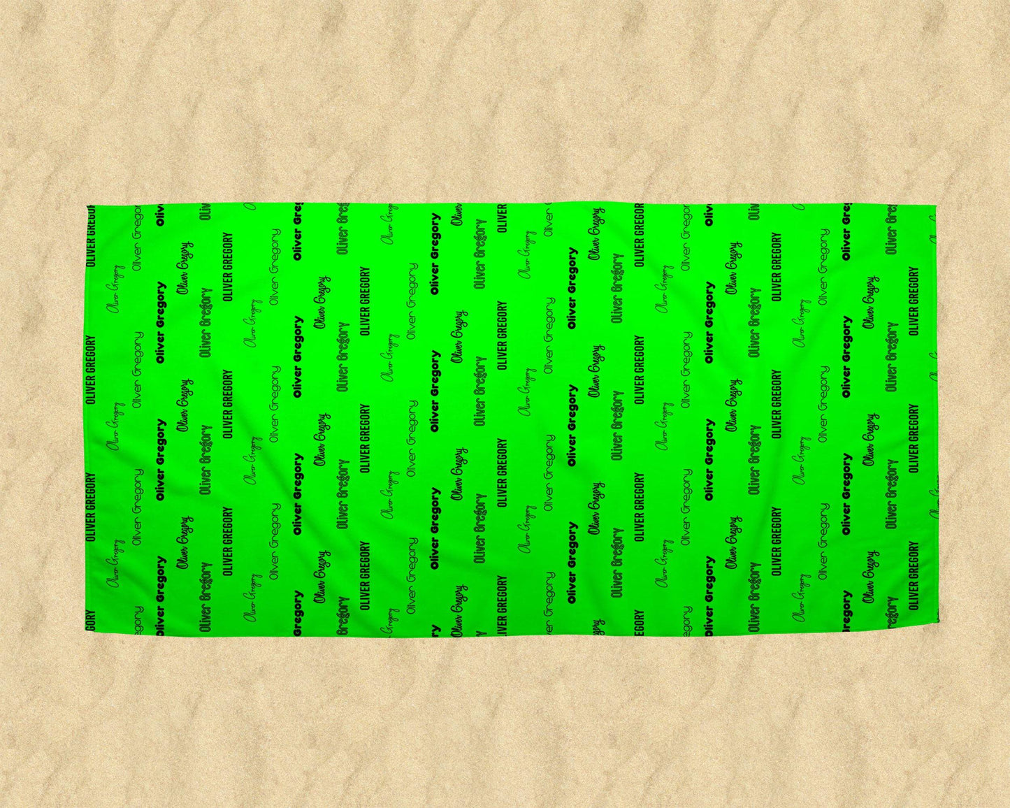 Neon Green Repeating Name Personalized Beach Towel