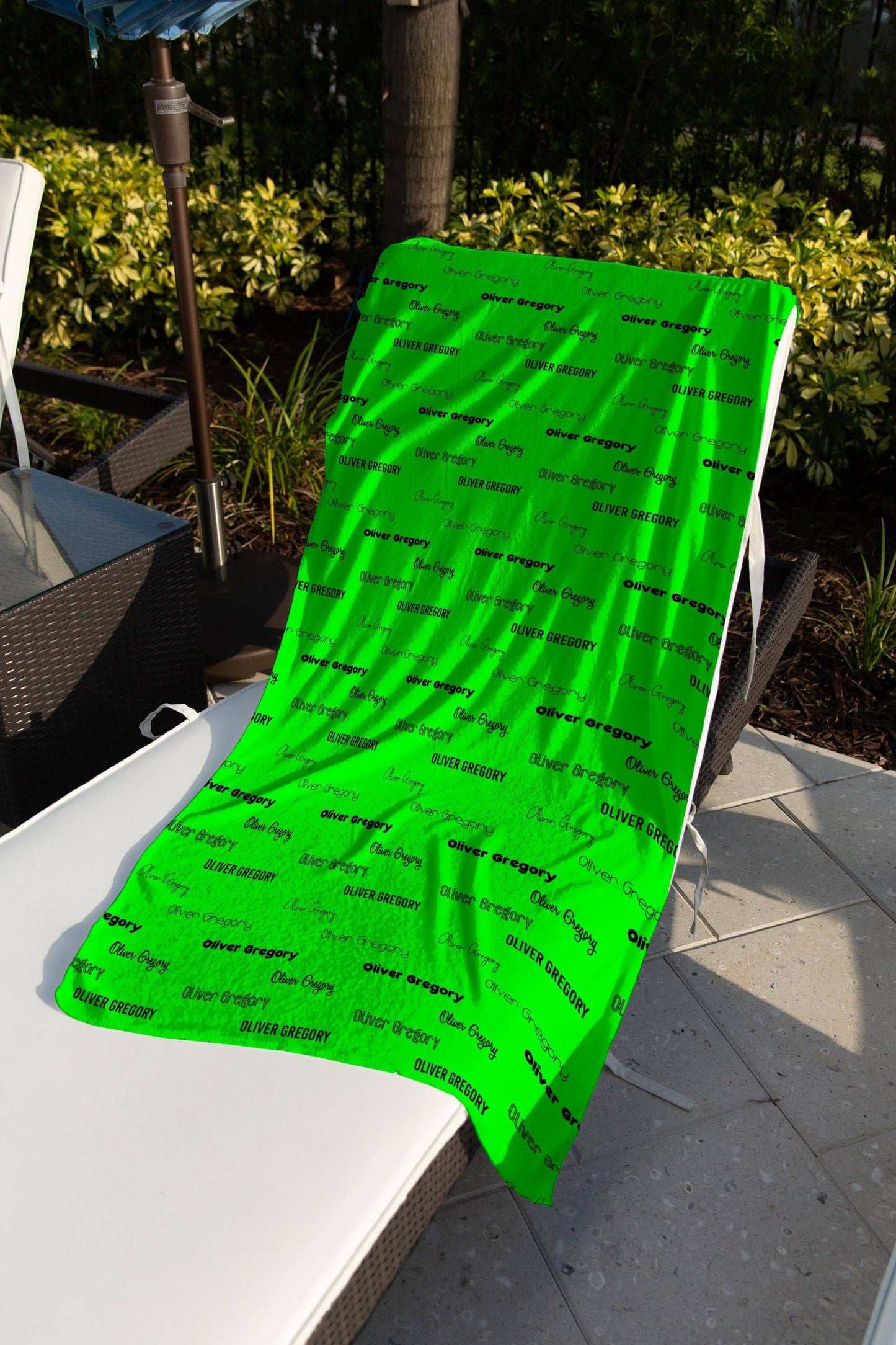 Neon Green Repeating Name Personalized Beach Towel