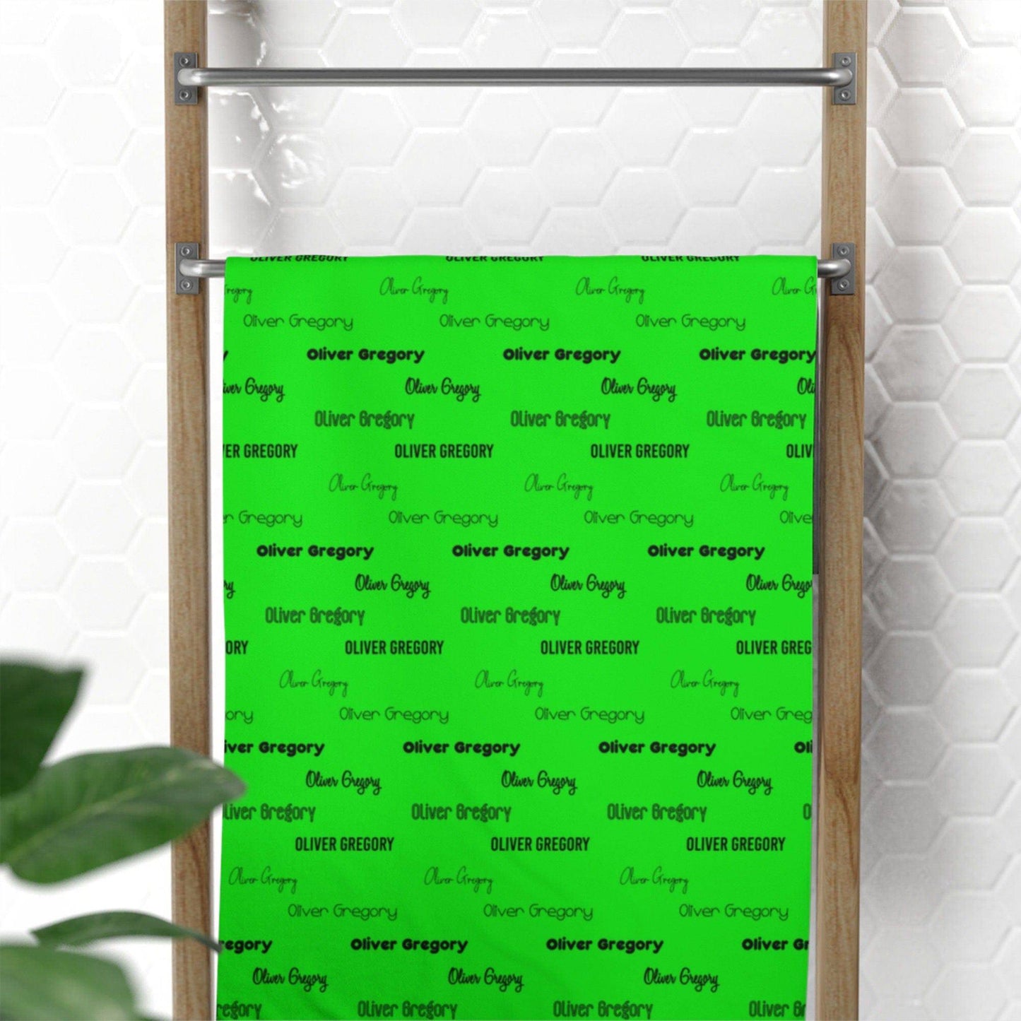 Neon Green Repeating Name Personalized Beach Towel