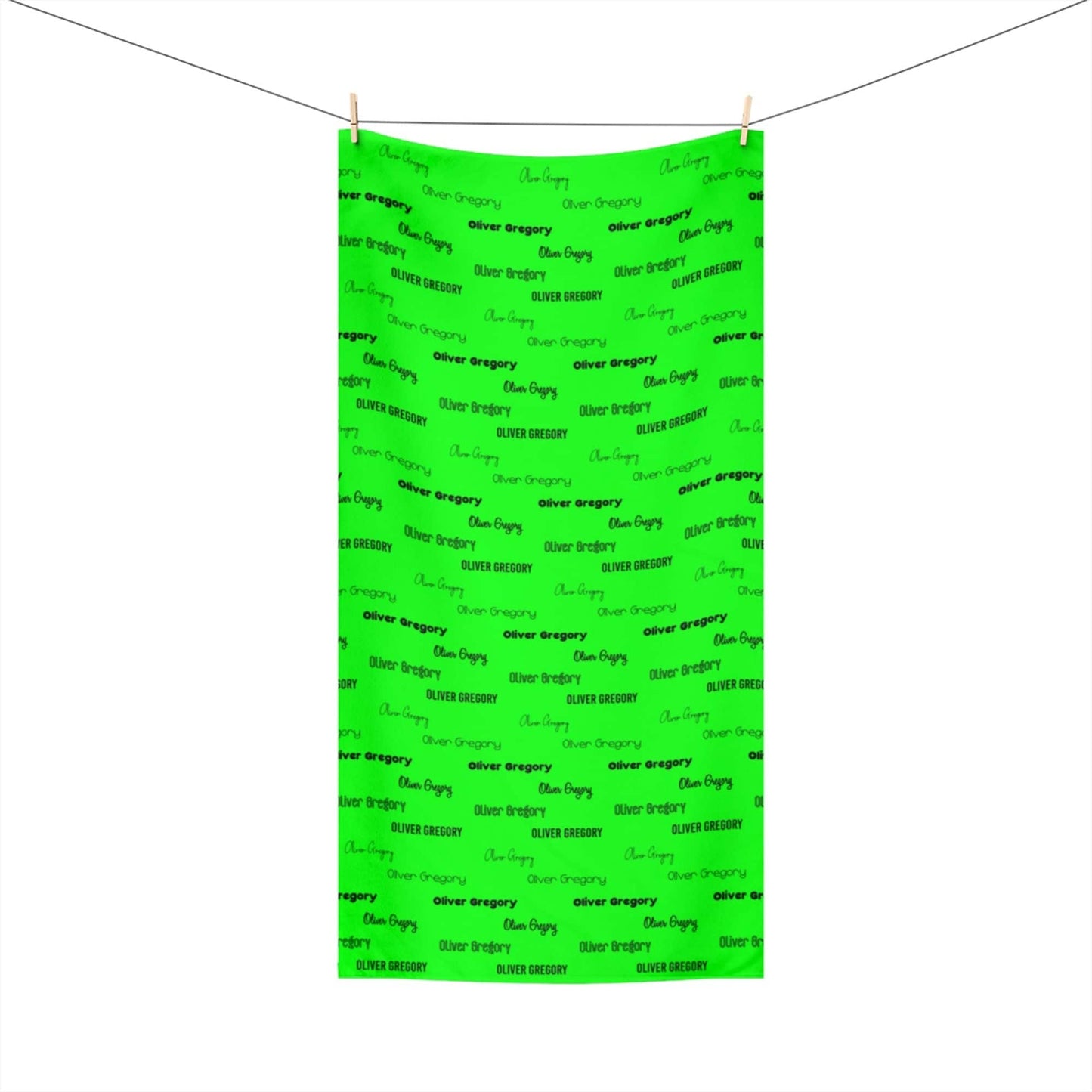 Neon Green Repeating Name Personalized Beach Towel