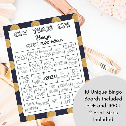 New Years Eve Decor - Family Games - Zoom - New Years Eve Games - 2020 Party Game - New Years Bingo 2020 - Funny Bingo Game - Bingo Game